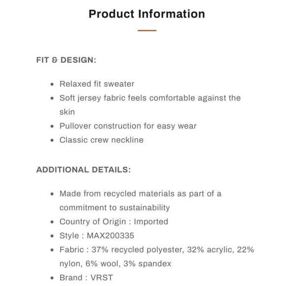 VRST Men Size S Charcoal Multi Relaxed Fit Classic CrewNeck Pullover Sweater NWT - Picture 4 of 9